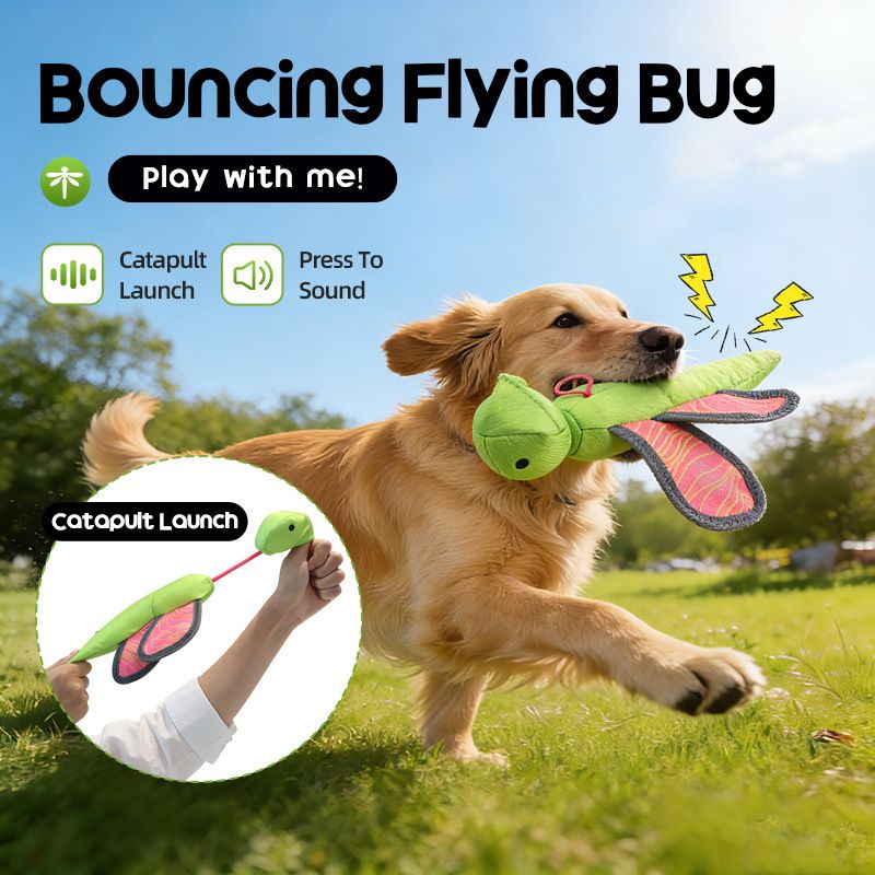 Bouncy Flying Bug (Captain Dragonfly) Pet Interactive Toy: Launch and Sound Effects with 360° Rotation, Bite-Resistant Oxford Fabric for Fun Between Pets and Owners - Image 1