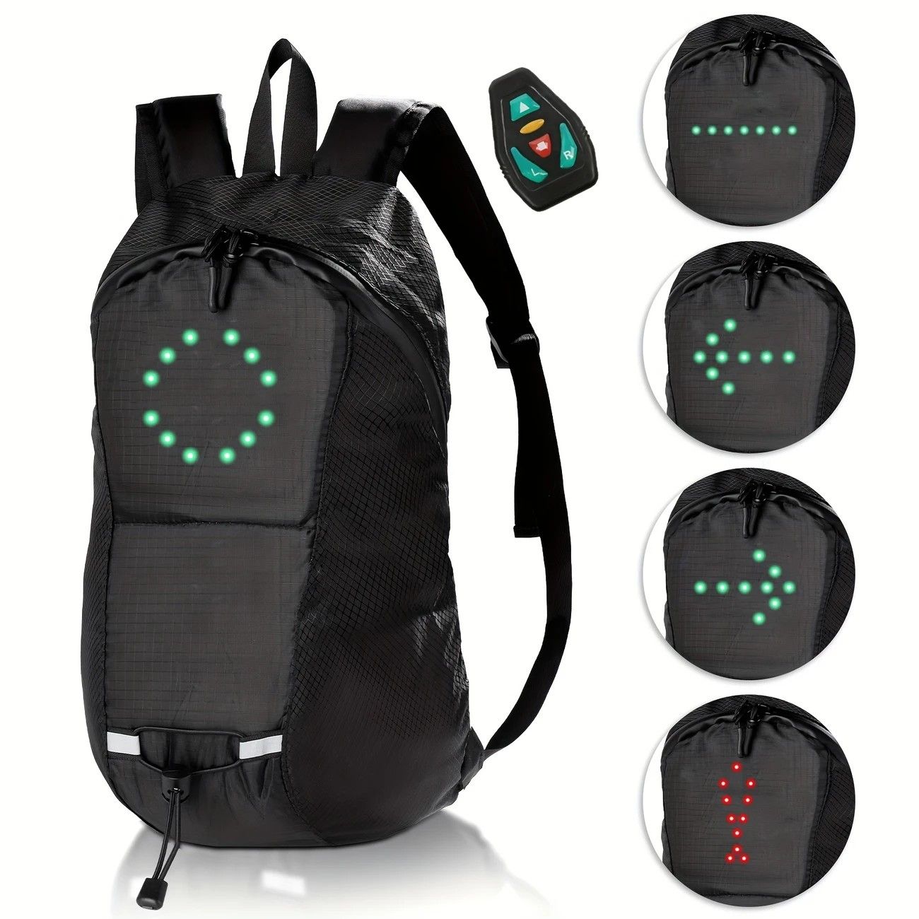 15L Backpack with USB Charging & Smart LED Turn Signals, Waterproof Cycling Commuter Daypack, Lightweight Nylon, Safety Reflective(black) - Image 4