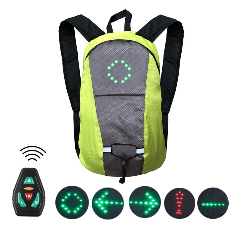 15L Backpack with USB Charging & Smart LED Turn Signals, Waterproof Cycling Commuter Daypack, Lightweight Nylon, Safety Reflective(Yellow gray) - Image 1