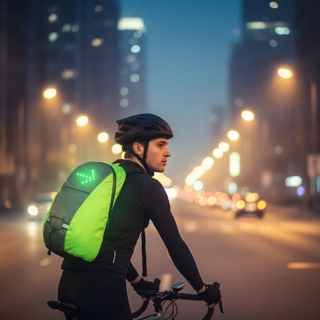 15L Backpack with USB Charging & Smart LED Turn Signals, Waterproof Cycling Commuter Daypack, Lightweight Nylon, Safety Reflective(Yellow gray) - Image 2