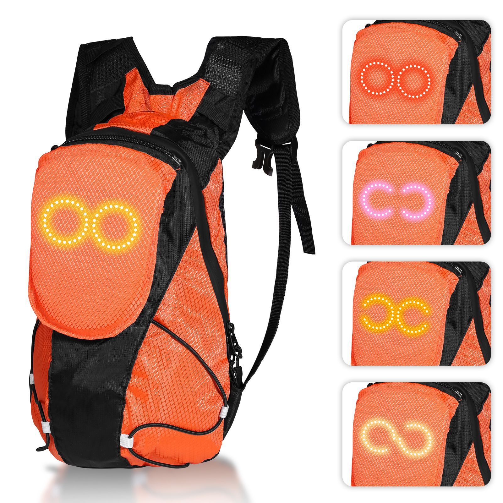 5L Backpack with USB Charging & Smart LED Turn Signals, Lightweight Nylon Commuter Cycling Bag, Safety Reflective Design.Kelly(orange red) - Image 1