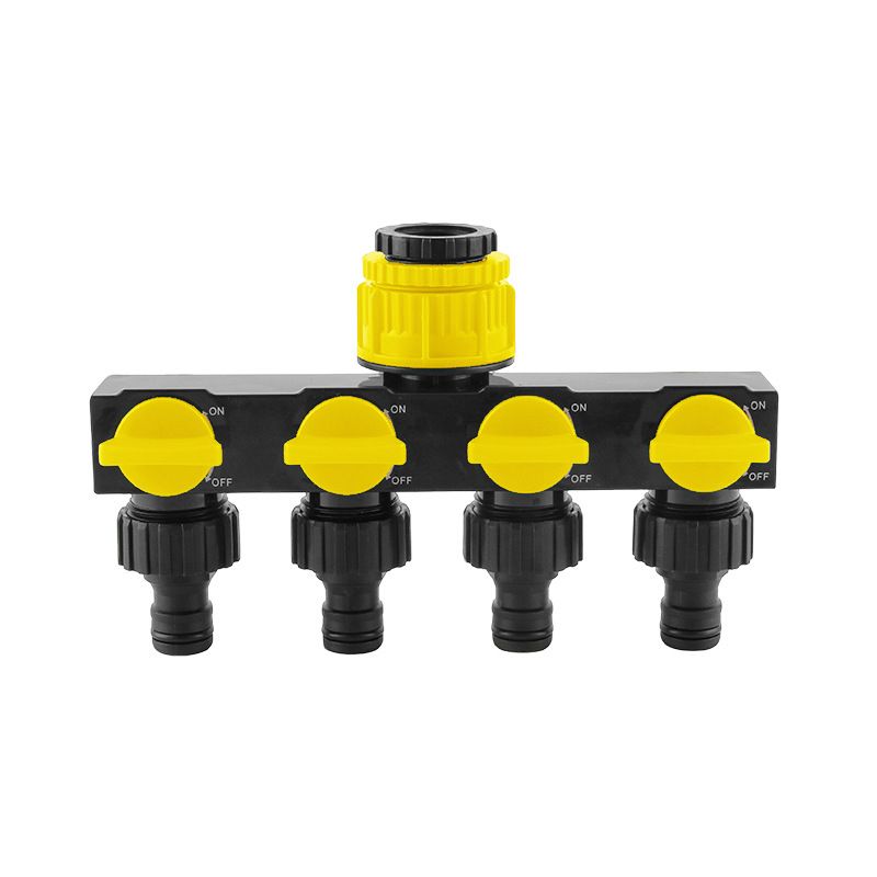 4-Way Independent Valve Garden Hose Splitter: Leak-Proof Faucet Connector, All-in-One for Watering, Car Washing and Sprinkler Systems, Essential Outdoor Tool for Efficient Water Saving/YELLOW - Image 1