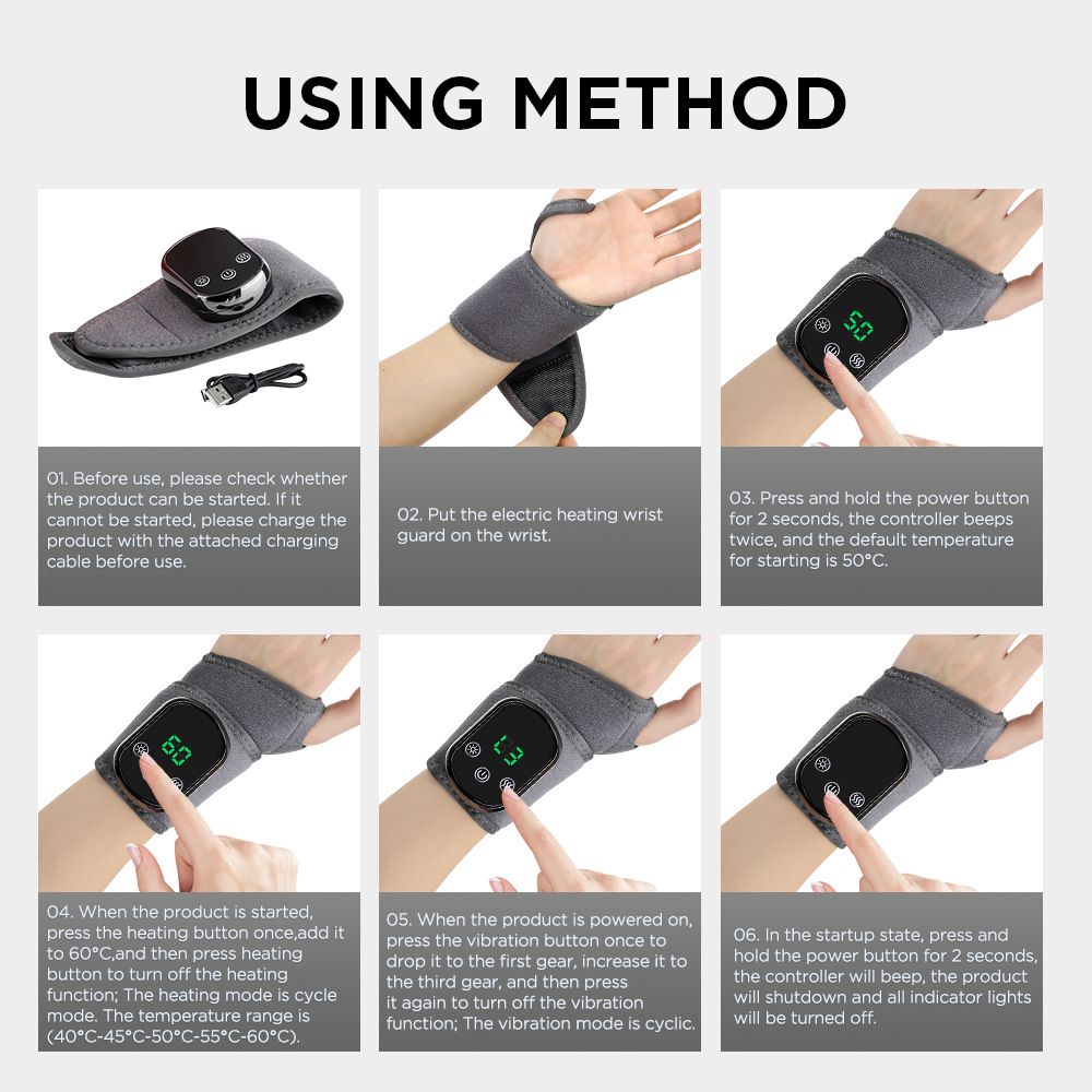 Electric Wrist Heating Massager - Infrared Heat Therapy + Vibration Massage, Rechargeable & Temperature Adjustable - Image 7