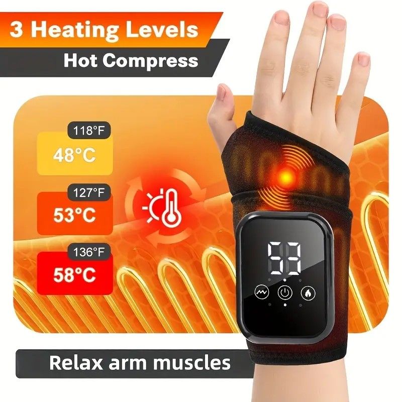 Heated Wrist Massager with Infrared Therapy - 3 Heat & 3 Vibration Levels, Rechargeable, Ergonomic Design - Image 2