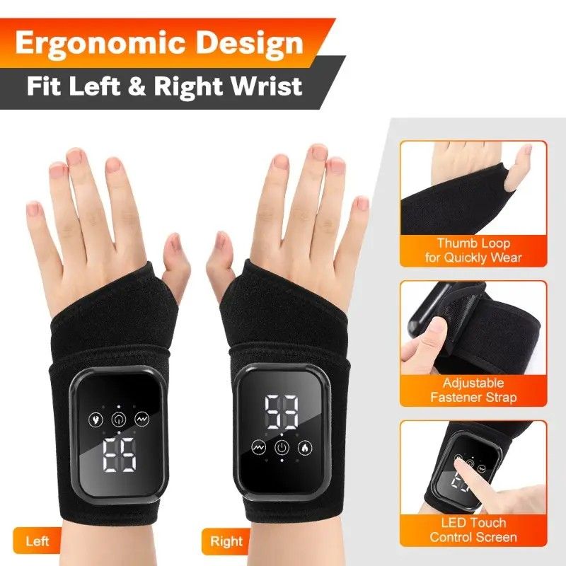 Heated Wrist Massager with Infrared Therapy - 3 Heat & 3 Vibration Levels, Rechargeable, Ergonomic Design - Image 3