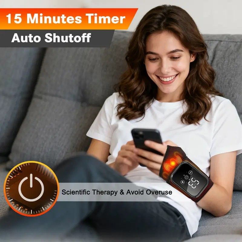 Heated Wrist Massager with Infrared Therapy - 3 Heat & 3 Vibration Levels, Rechargeable, Ergonomic Design - Image 6