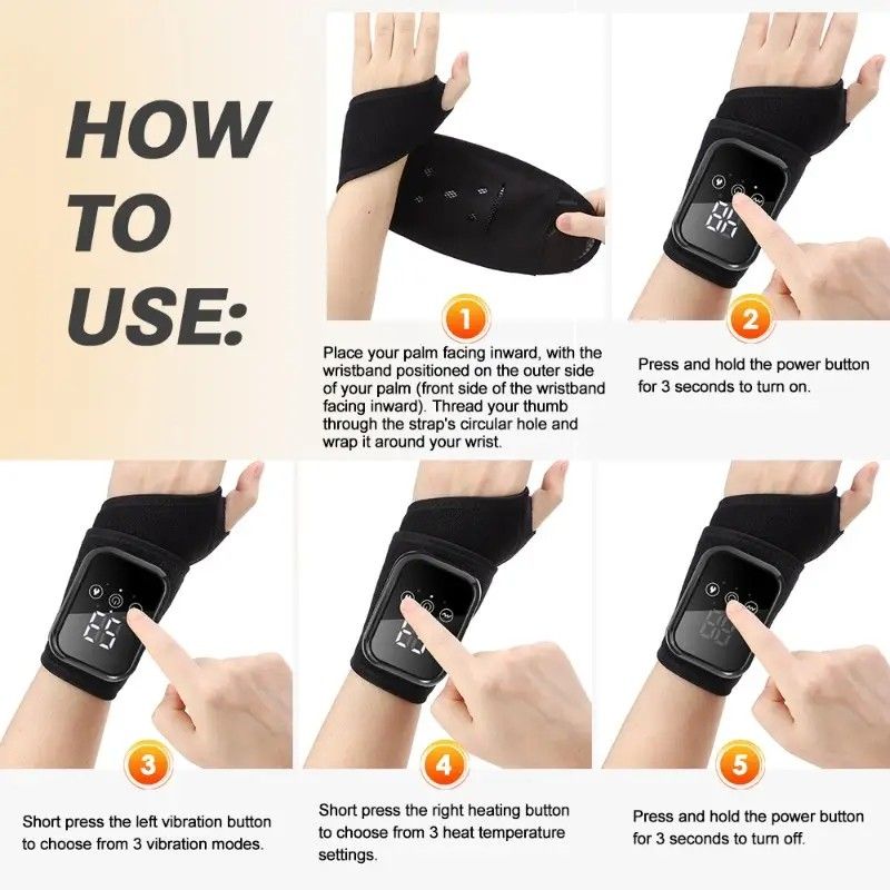 Heated Wrist Massager with Infrared Therapy - 3 Heat & 3 Vibration Levels, Rechargeable, Ergonomic Design - Image 8