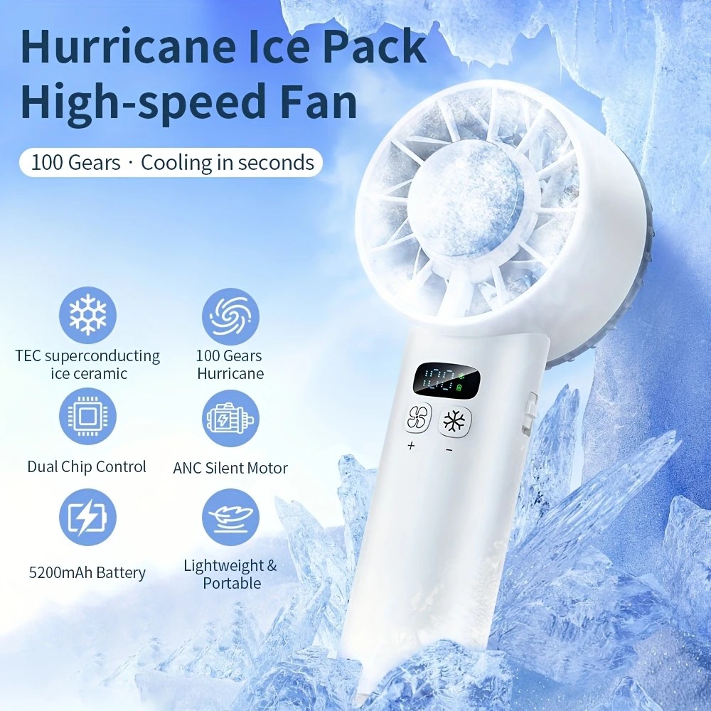 BLUE Hurricane Ice-Bag High-Speed Fan｜100-Speed Adjustable, Second-Level Cooling, Lightweight and Portable Summer Travel Essential - Image 5