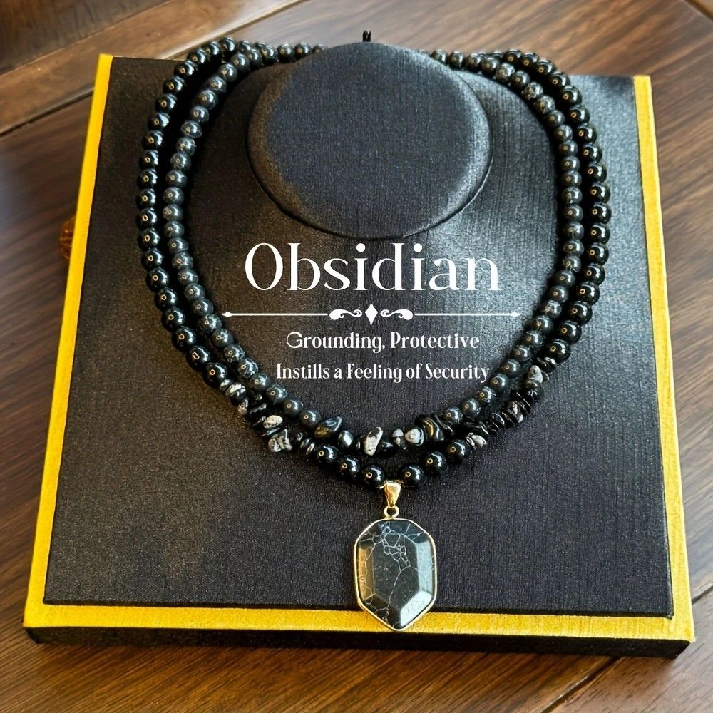 Vintage Double-Layer Hand-Strung Turquoise Necklace, Bohemian-Style Crackle Pendant for Protection and Elegance - Image 1