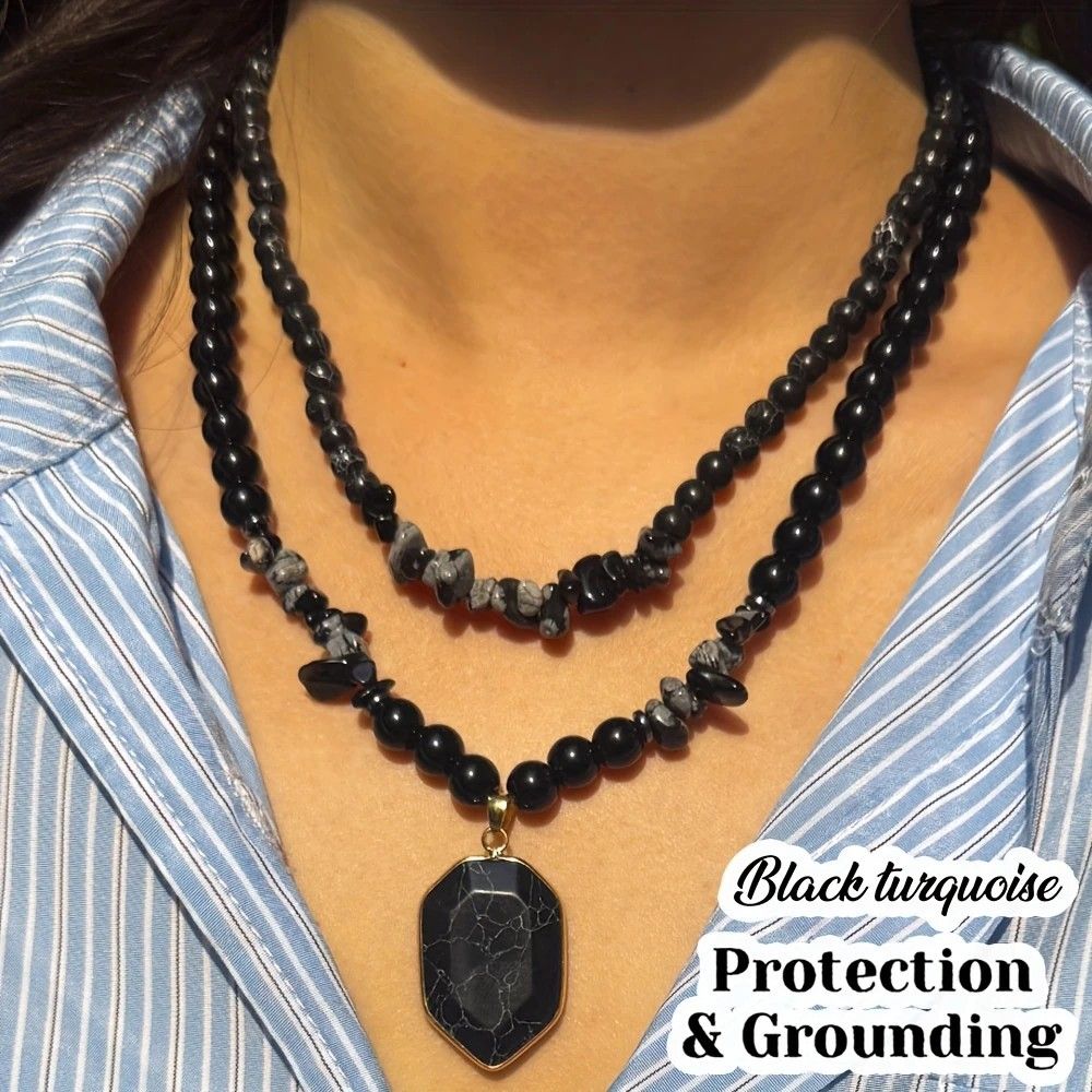 Vintage Double-Layer Hand-Strung Turquoise Necklace, Bohemian-Style Crackle Pendant for Protection and Elegance - Image 8