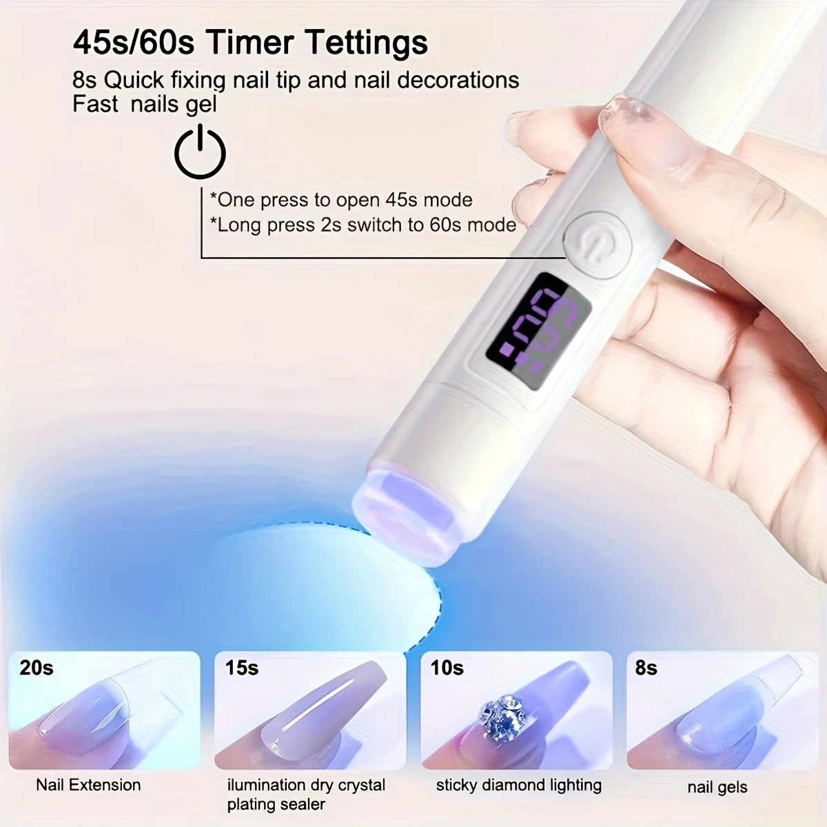 2-in-1 Nail Lamp: Handheld & Stand, 6-LED Fast Dry, Type-C Fast Charge, Smart Timer, Home/Travel DIY Nail Art Essential - Image 4