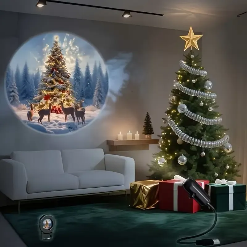 Christmas LED Projection Night Light | Six-Pattern Ambiance Projection Lamp, Plug-and-Play USB Lights Up a Healing Fairy-Tale Night - Image 8