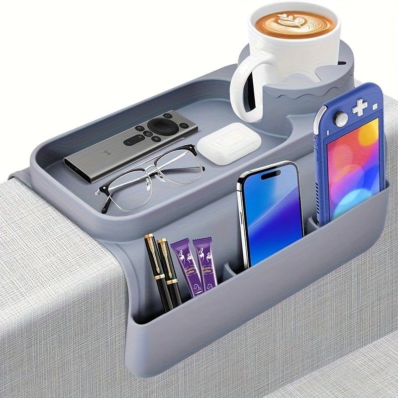 Sofa Cup Holder for Home & Dorm, Armrest Tray Multifunctional Creative Cup Rack, Perfect Thoughtful Holiday Gift for Family.grey - Image 2