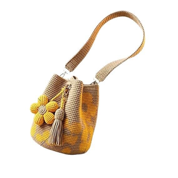 Hand crocheted flower tote bag, can be worn as shoulder bag, crossbody bag, or carried by hand, the perfect choice for everyday outings with a stylish vibe./YELLOW - Image 1