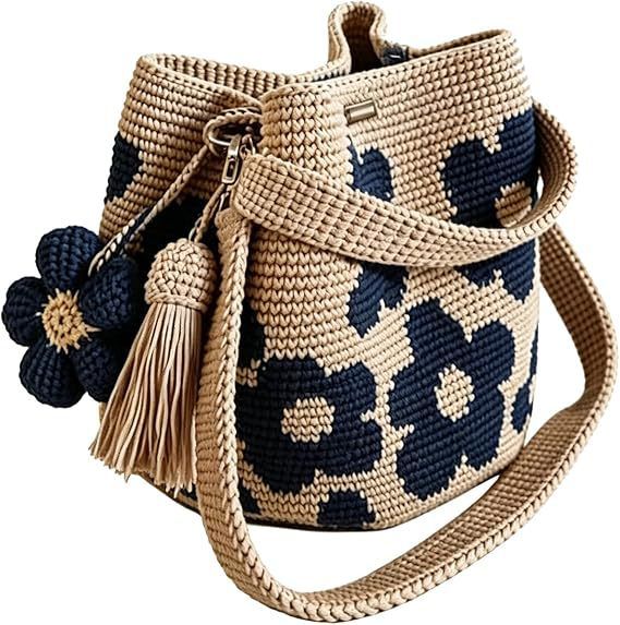 Hand crocheted flower tote bag, can be worn as shoulder bag, crossbody bag, or carried by hand, the perfect choice for everyday outings with a stylish vibe./BLUE - Image 1