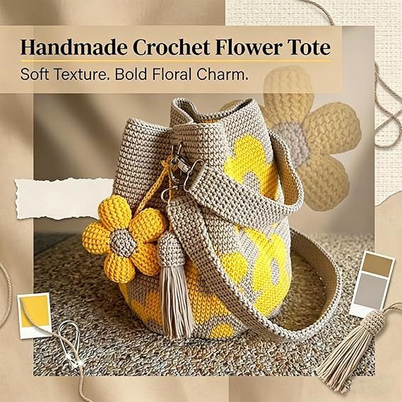 Hand crocheted flower tote bag, can be worn as shoulder bag, crossbody bag, or carried by hand, the perfect choice for everyday outings with a stylish vibe./BLUE - Image 3