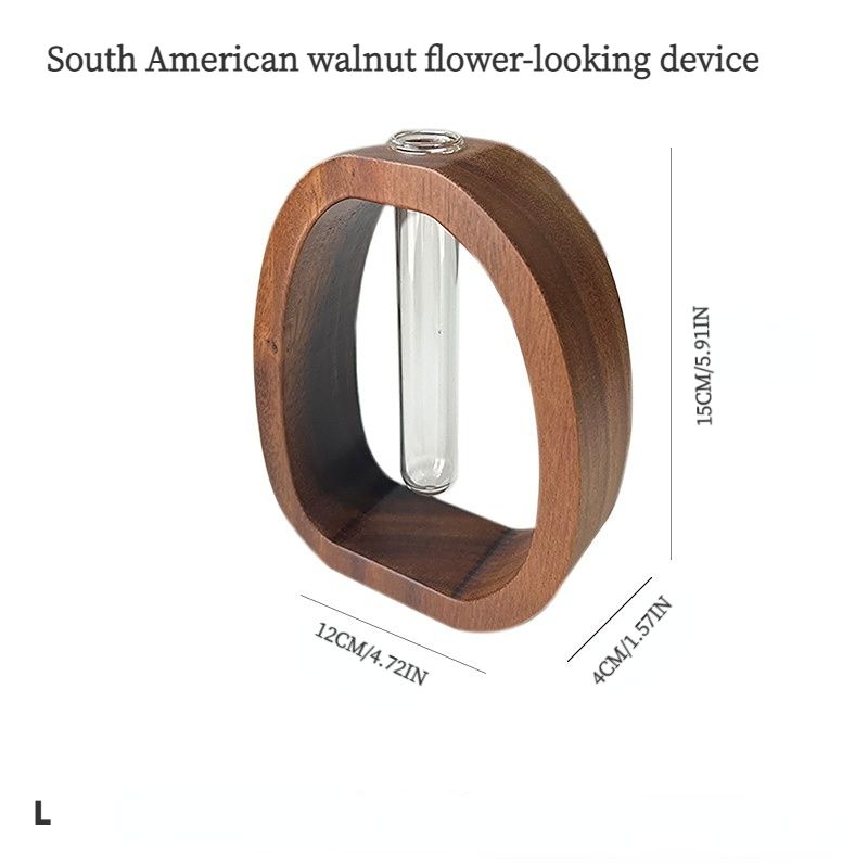 South American Walnut Wangshu Flower Vase: Natural Solid Wood Hand Polished, Ring Design with Glass Tube, Suitable for Fresh Cut and Hydroponic Plants, Space Aesthetic Accent/L SIZE - Image 1