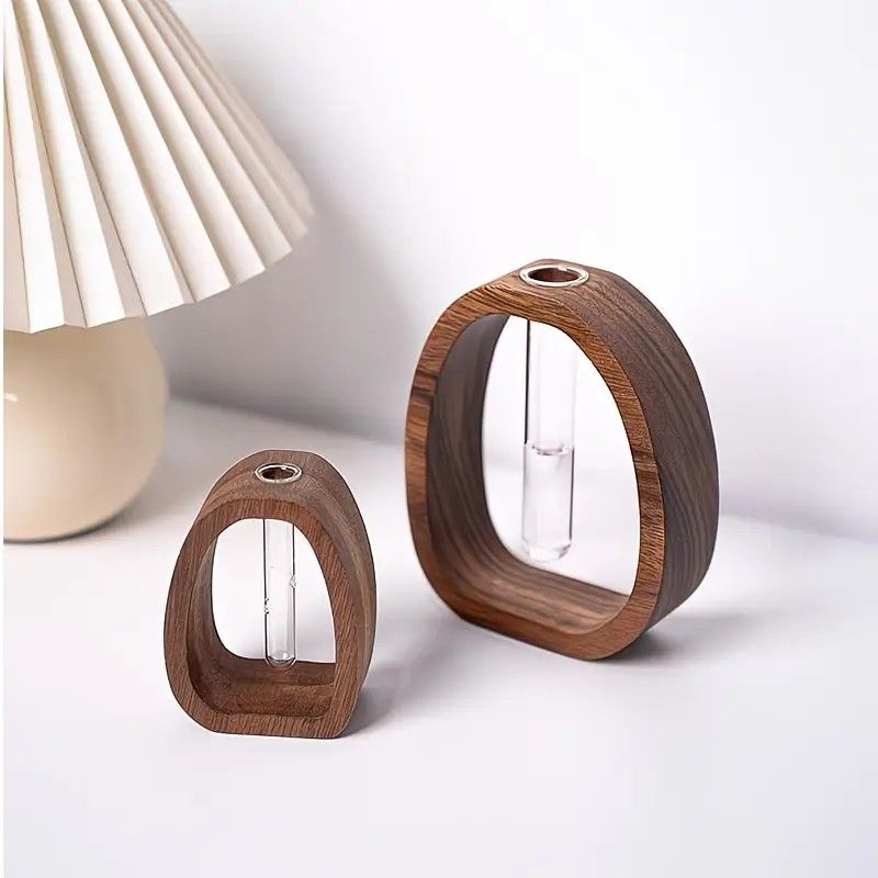South American Walnut Wangshu Flower Vase: Natural Solid Wood Hand Polished, Ring Design with Glass Tube, Suitable for Fresh Cut and Hydroponic Plants, Space Aesthetic Accent/L SIZE - Image 6