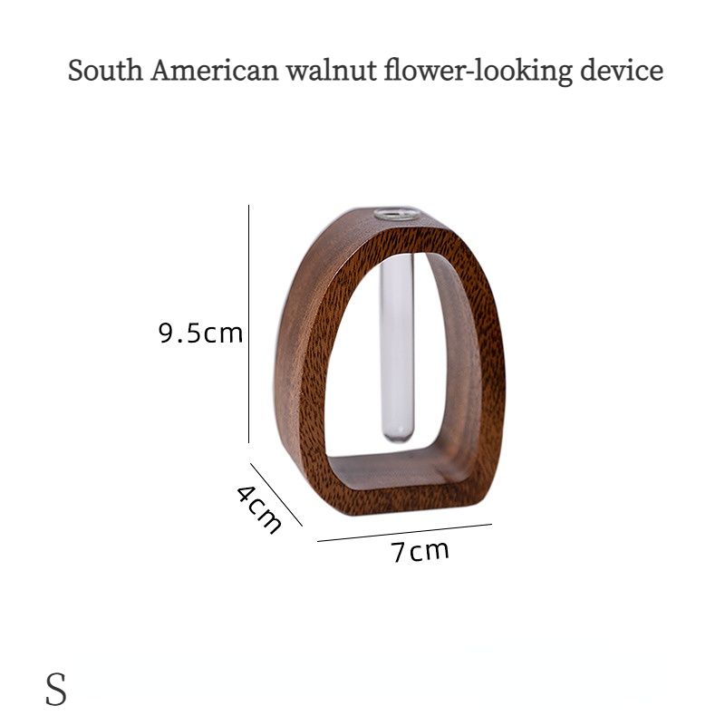 South American Walnut Wangshu Flower Vase: Natural Solid Wood Hand Polished, Ring Design with Glass Tube, Suitable for Fresh Cut and Hydroponic Plants, Space Aesthetic Accent/ S - Image 1