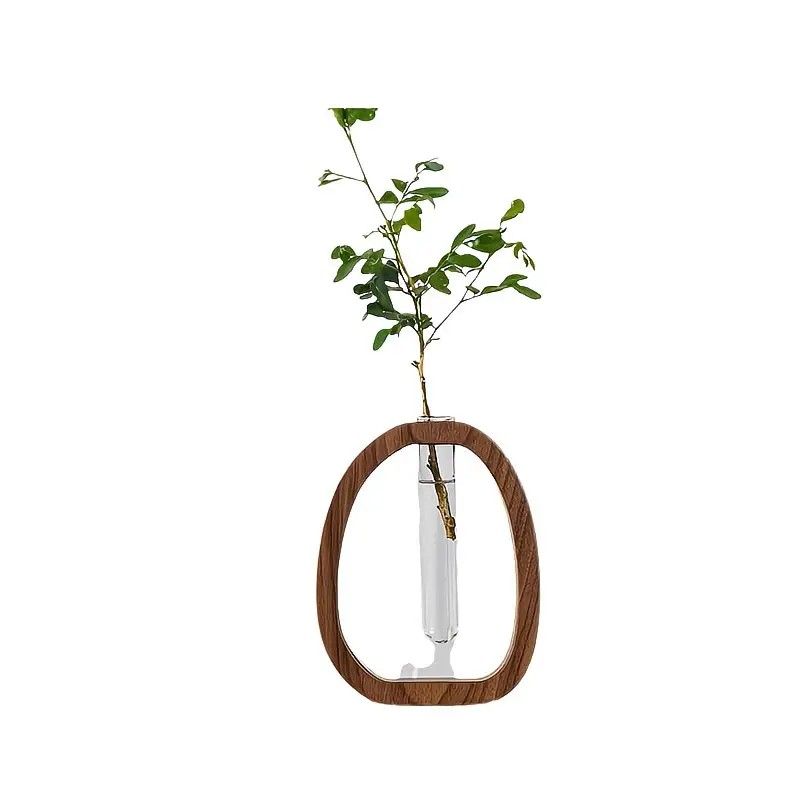 South American Walnut Wangshu Flower Vase: Natural Solid Wood Hand Polished, Ring Design with Glass Tube, Suitable for Fresh Cut and Hydroponic Plants, Space Aesthetic Accent/ S - Image 6