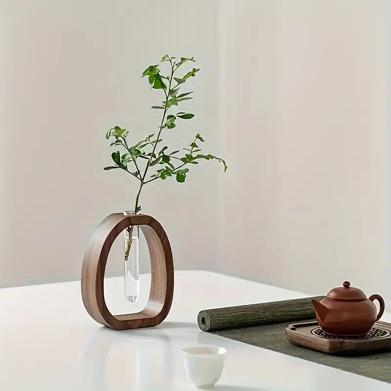 South American Walnut Wangshu Flower Vase: Natural Solid Wood Hand Polished, Ring Design with Glass Tube, Suitable for Fresh Cut and Hydroponic Plants, Space Aesthetic Accent/ S - Image 7