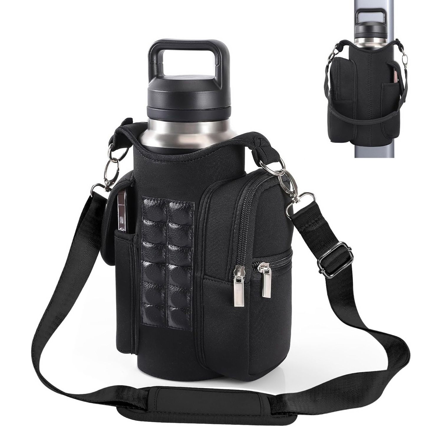 Black Double Row 12 Magnet Sports Water Bottle Bag: Magnetic attachment stays rock-solid, multi-scenario compatibility frees your hands, thickened wear-resistant fabric with thoughtful details, making sports and travel worry-free and efficient./BLACK - Image 1