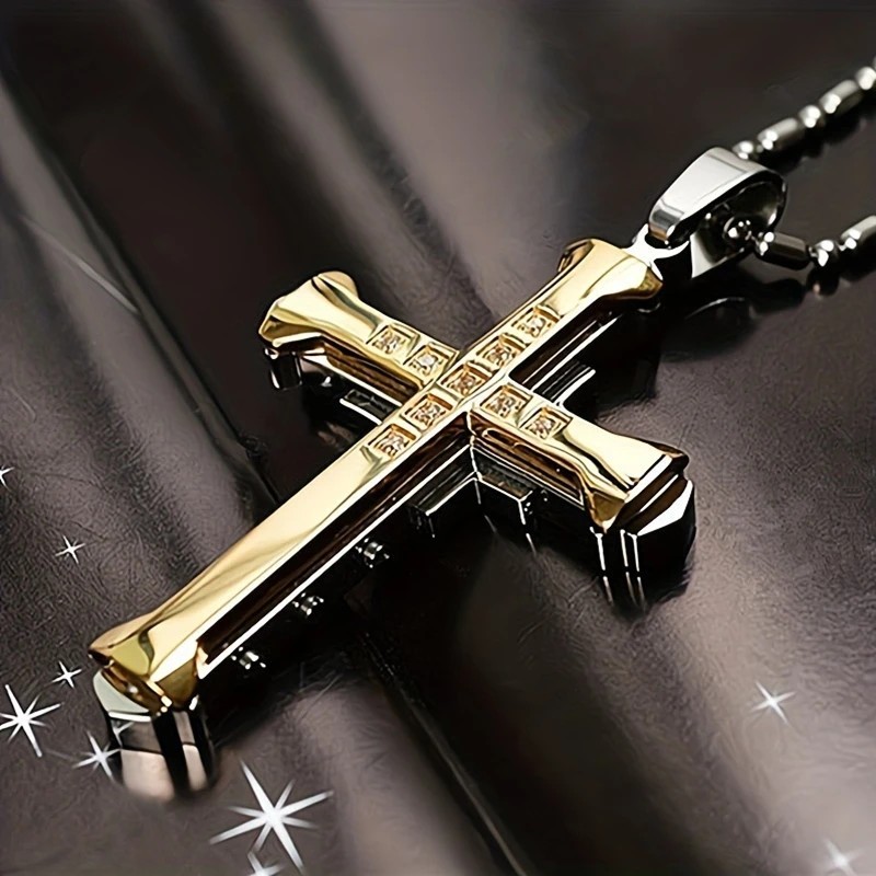 2PCS Luxurious Rhinestone Cross Necklace, Unisex, Guarding Faith with Cool Shine for Holidays and Daily Wear.black - Image 4