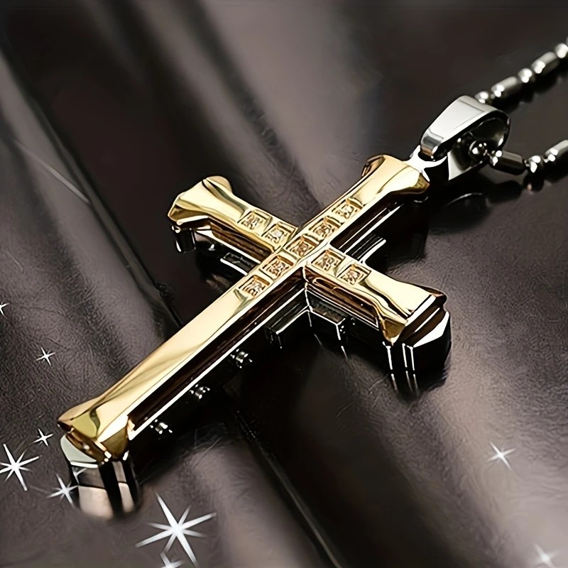 2PCS Luxurious Rhinestone Cross Necklace, Unisex, Guarding Faith with Cool Shine for Holidays and Daily Wear.black - Image 5