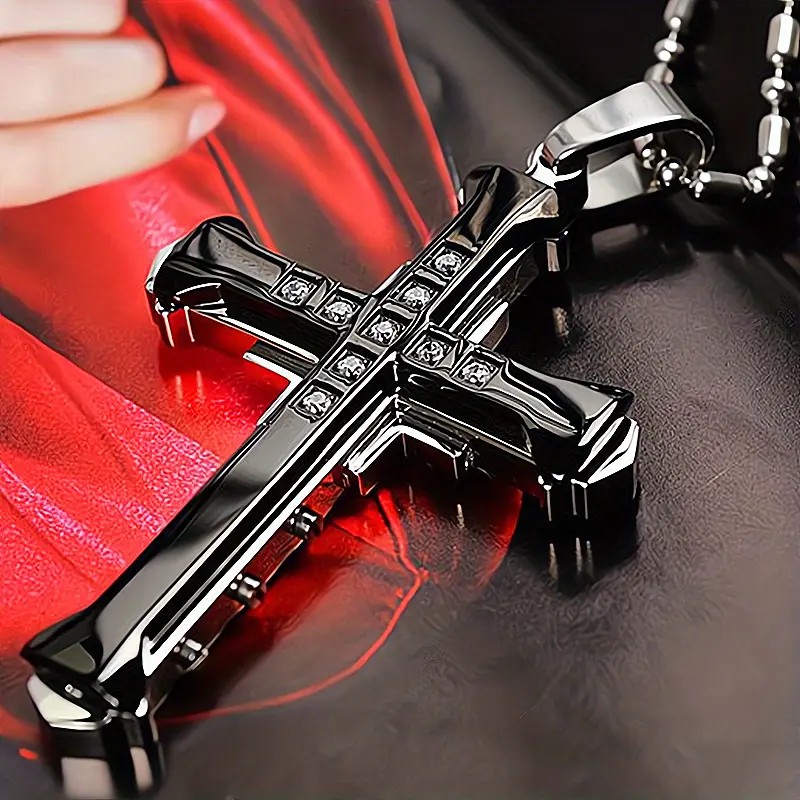 2PCS Luxurious Rhinestone Cross Necklace, Unisex, Guarding Faith with Cool Shine for Holidays and Daily Wear.BLUE - Image 2