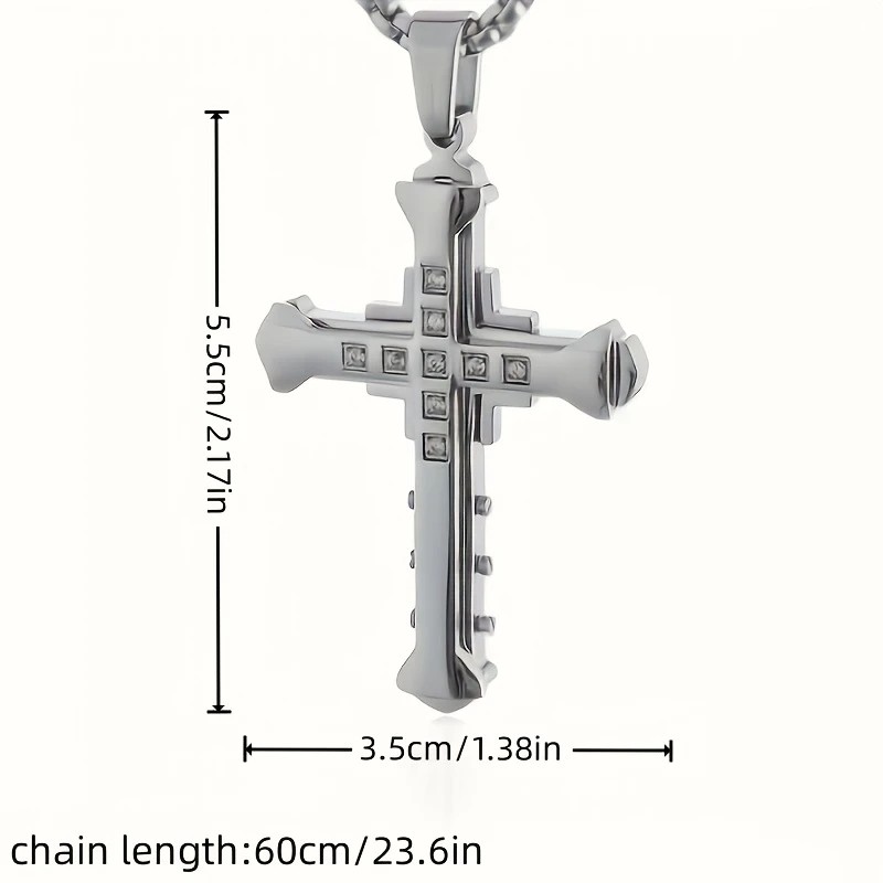 2PCS Luxurious Rhinestone Cross Necklace, Unisex, Guarding Faith with Cool Shine for Holidays and Daily Wear.BLUE - Image 5