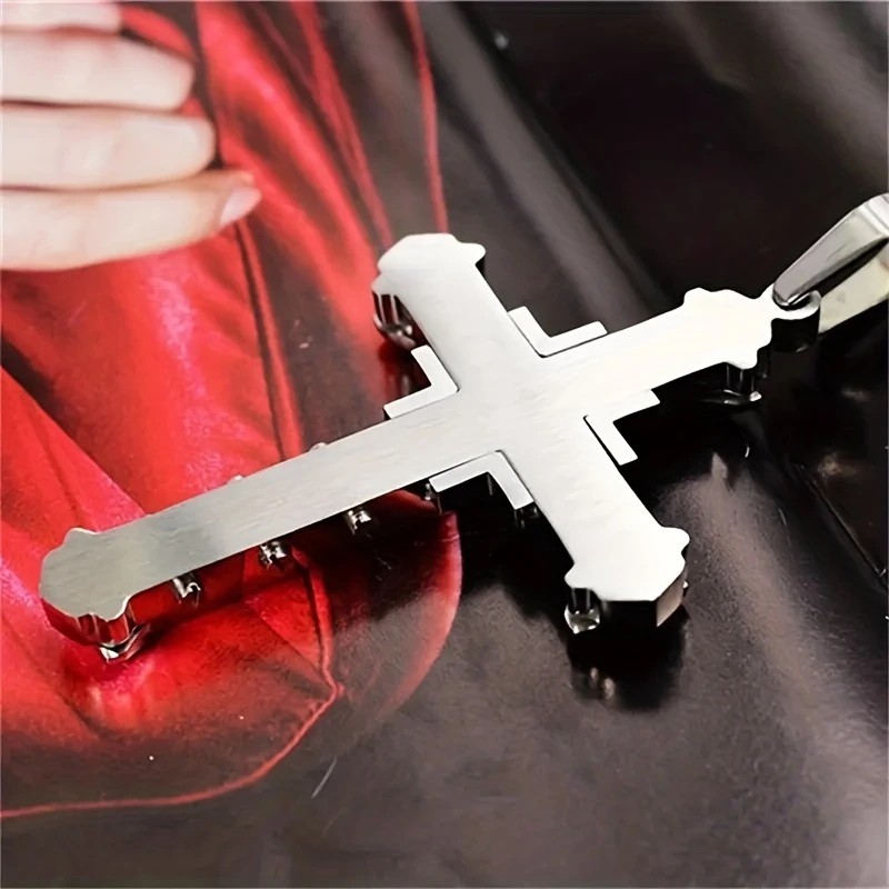 2PCS Luxurious Rhinestone Cross Necklace, Unisex, Guarding Faith with Cool Shine for Holidays and Daily Wear.golden - Image 3