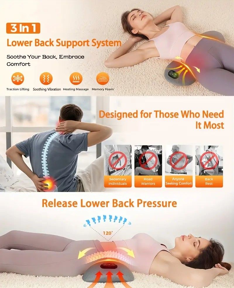 Graphene Heating Vibration Lumbar Massager, 3 in 1 Back Cushion, Lumbar Support + Massage & Heat Therapy, Deep Relaxation for a Warm Sleep - Image 7