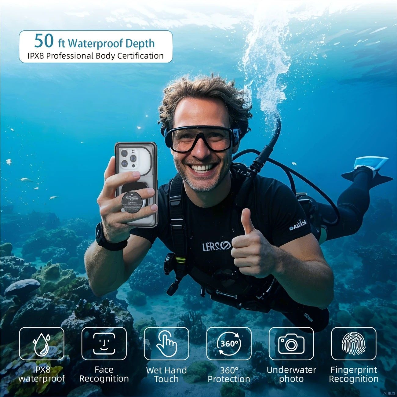 Newly Upgraded IPX8 Diving Phone Case, 15m Waterproof, 6.9-inch Universal, Surfing Swimming Underwater Photography, Shockproof and Scratch-Resistant.black - Image 7