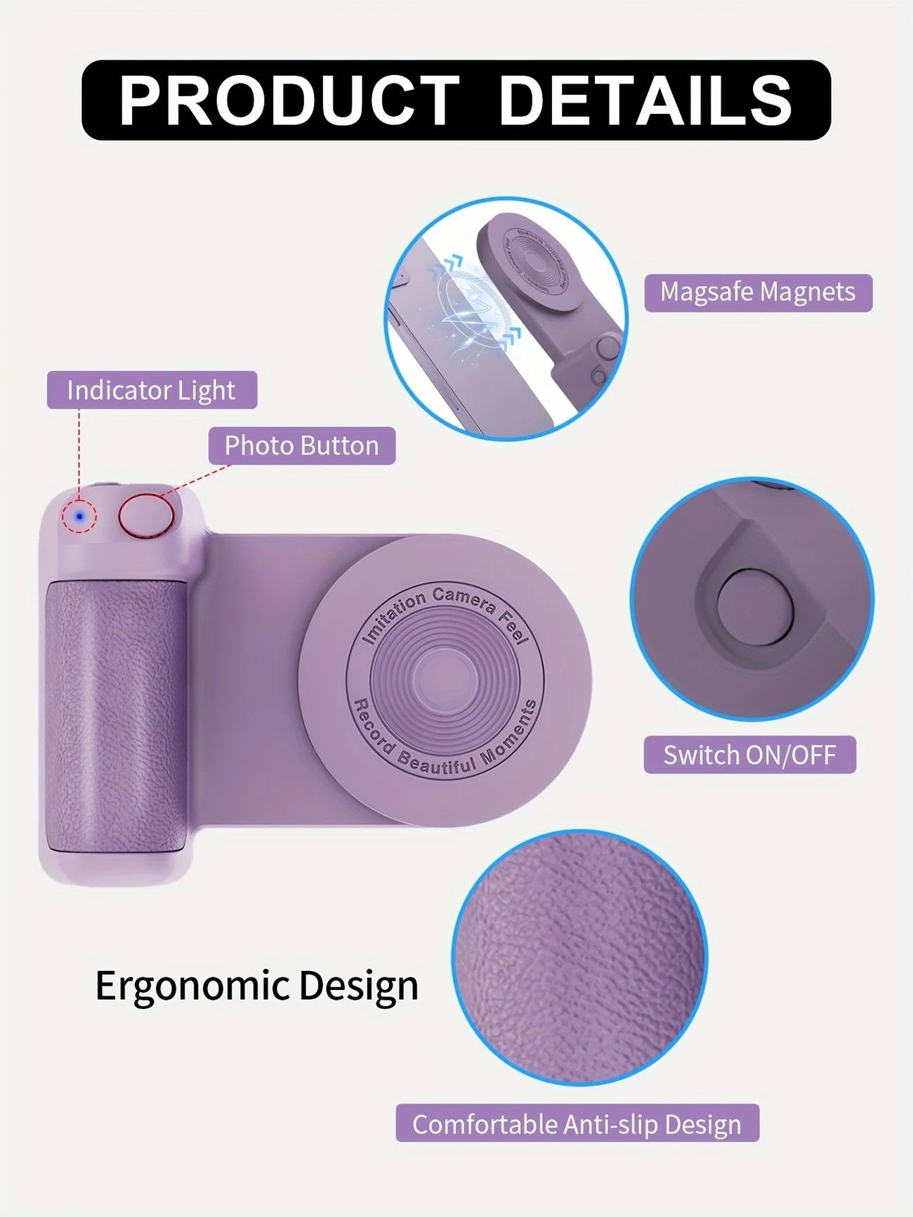 Magnetic Phone Photography Grip | Compatible with iPhone & Android, 360° Fill Light with Bluetooth Remote, Ideal for Live Streaming & Vlogging - Image 4