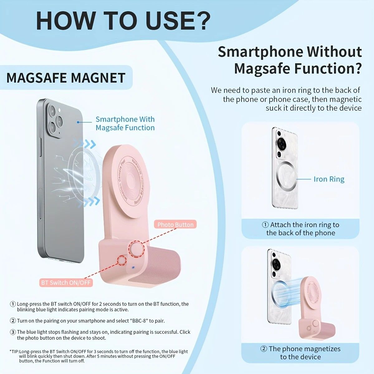 Magnetic Phone Photography Grip | Compatible with iPhone & Android, 360° Fill Light with Bluetooth Remote, Ideal for Live Streaming & Vlogging - Image 7