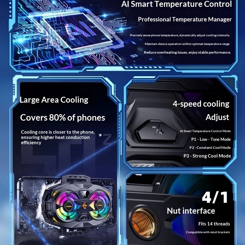 New Dual-Fan Phone Cooler with Digital Display – Designed for Gamers and Live Streamers. - Image 4