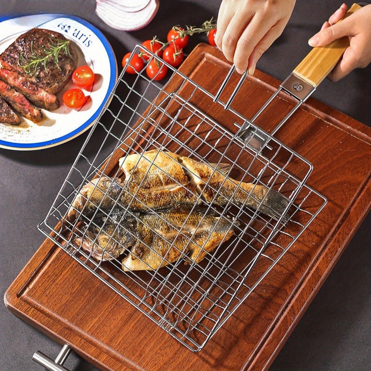 2PCS  Stainless Steel BBQ Clamp Commercial & Home Use Grill Mesh for Fish & Burgers - Image 5