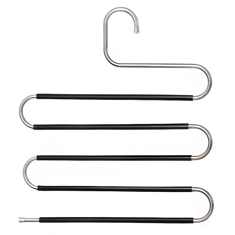 3 Pack Multi-Layer Stainless Steel Metal Pants Hangers, Bedroom Storage, S-Shaped Anti-Slip No-Mark, Space Saving, Closet Storage Rack, Pants Jeans Scarves Hanging, Black Version - Image 1