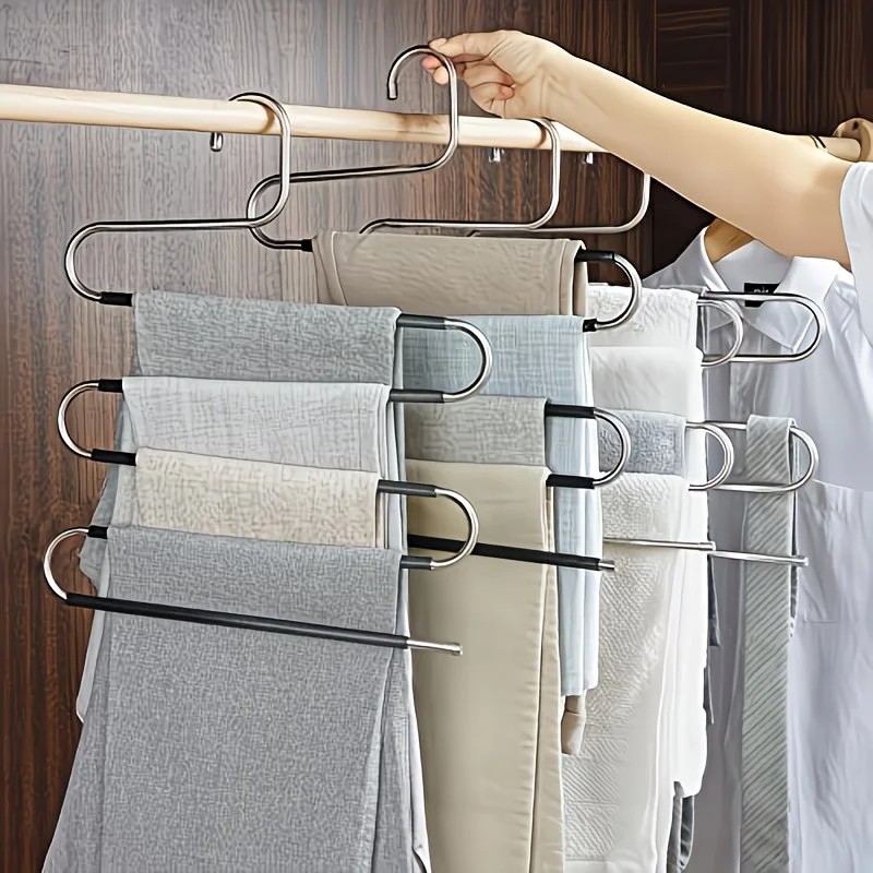 3 Pack Multi-Layer Stainless Steel Metal Pants Hangers, Bedroom Storage, S-Shaped Anti-Slip No-Mark, Space Saving, Closet Storage Rack, Pants Jeans Scarves Hanging, Black Version - Image 3