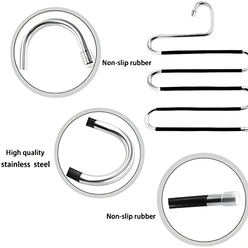 3 Pack Multi-Layer Stainless Steel Metal Pants Hangers, Bedroom Storage, S-Shaped Anti-Slip No-Mark, Space Saving, Closet Storage Rack, Pants Jeans Scarves Hanging, Black Version - Image 7