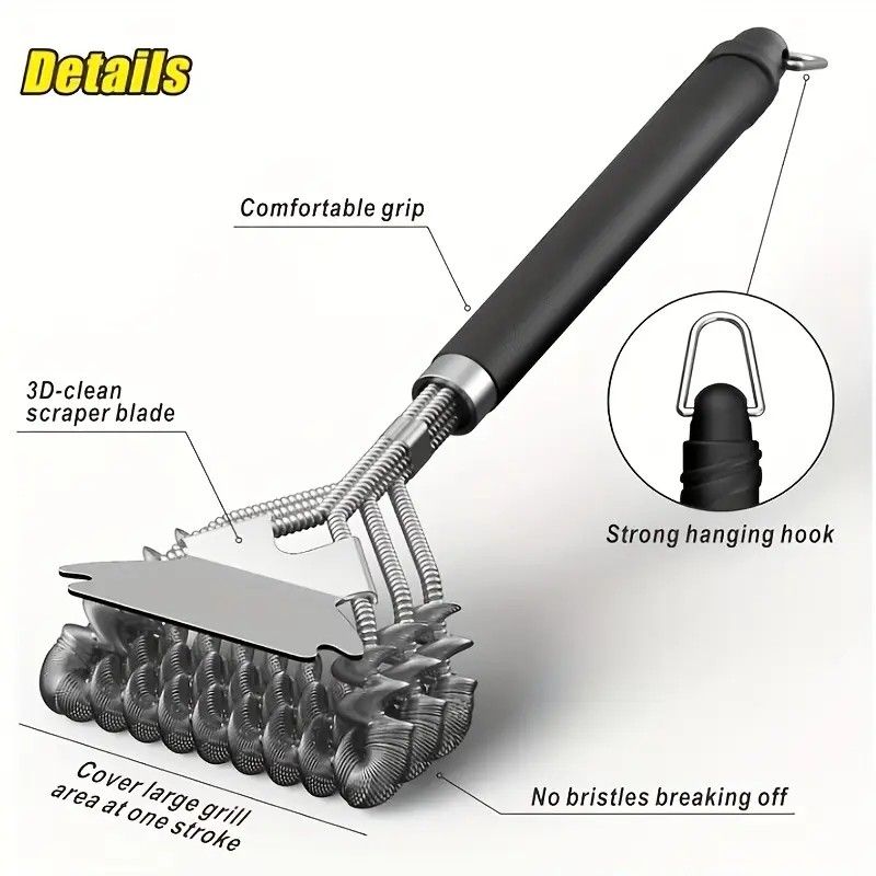 Bristle-Free Stainless Steel BBQ Grill Brush Heavy Duty Steam Clean Coil Head with Scraper - Image 2