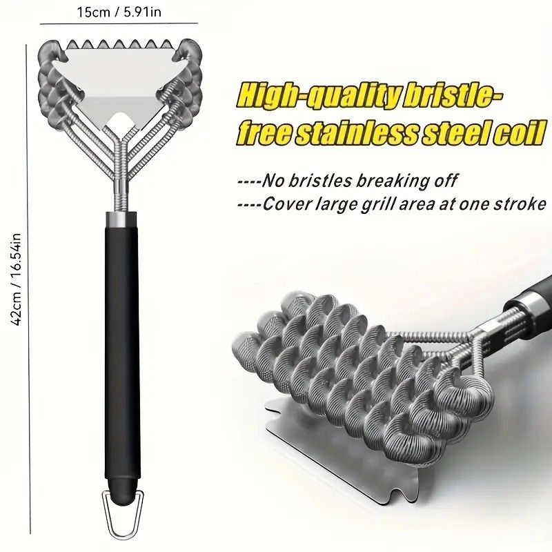Bristle-Free Stainless Steel BBQ Grill Brush Heavy Duty Steam Clean Coil Head with Scraper - Image 3