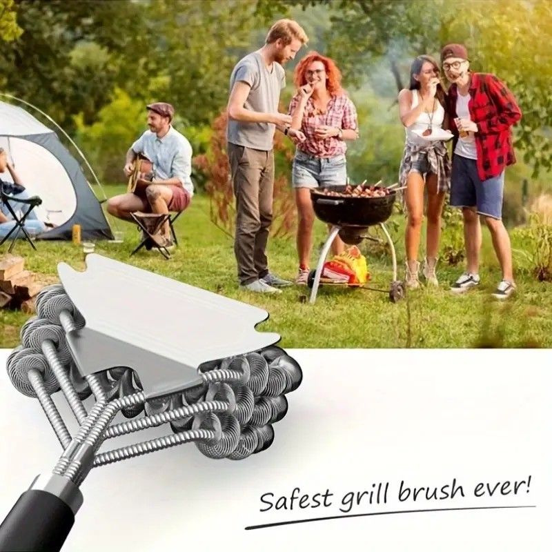 Bristle-Free Stainless Steel BBQ Grill Brush Heavy Duty Steam Clean Coil Head with Scraper - Image 4