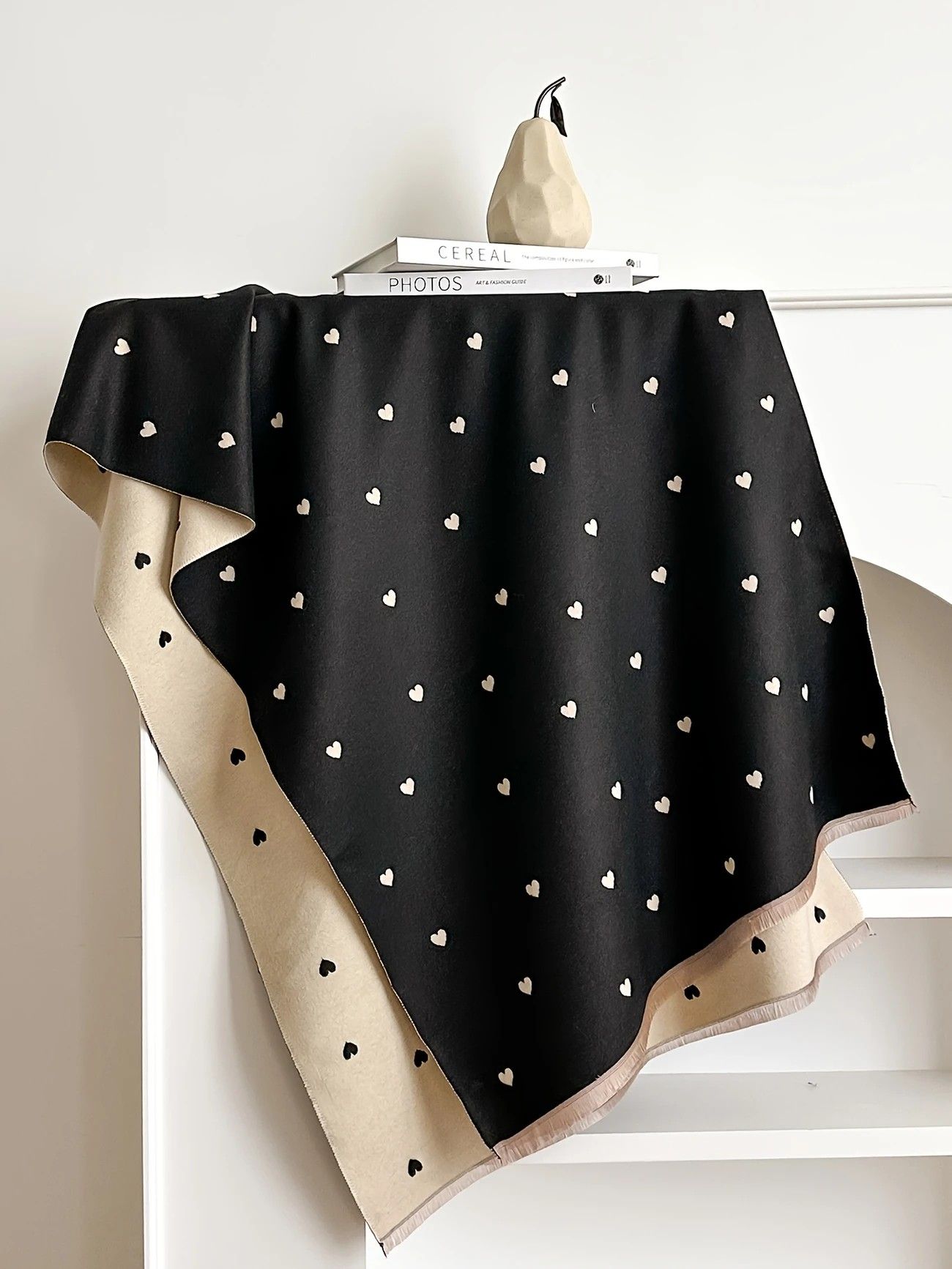 Modern Love Double-sided Shawl, Faux Cashmere Autumn Winter Fringe Oversized Fashion Versatile Warm Scarf(BLACK) - Image 3