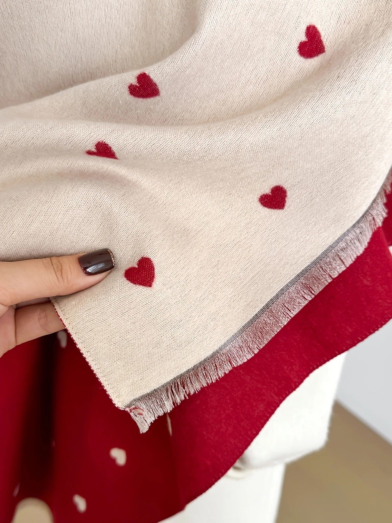 Modern Love Double-sided Shawl, Faux Cashmere Autumn Winter Fringe Oversized Fashion Versatile Warm Scarf(PINK) - Image 7