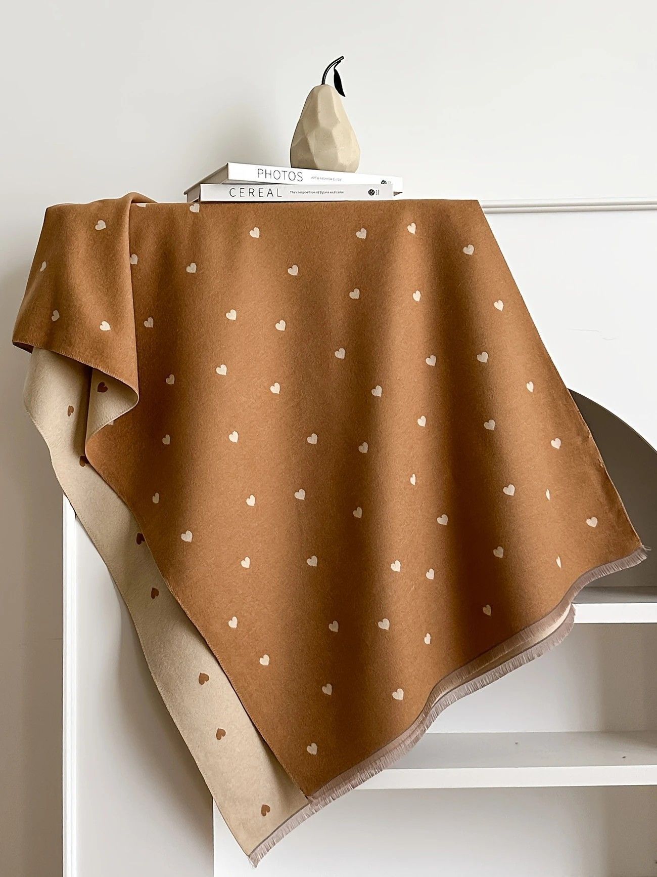 Modern Love Double-sided Shawl, Faux Cashmere Autumn Winter Fringe Oversized Fashion Versatile Warm Scarf(sepia) - Image 3