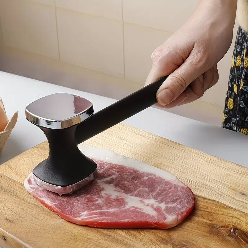 Dual-Sided Multi-Function Meat Mallet, 36 Spikes for Deep Tendon Cutting & Tenderizing, Flat Side for Smashing Cucumbers & Garlic, Nylon Handle with Zinc Alloy Head, Practical Kitchen Tool./silver - Image 4