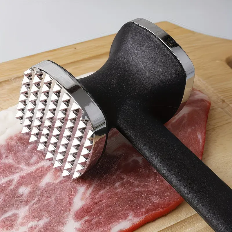 Dual-Sided Multi-Function Meat Mallet, 36 Spikes for Deep Tendon Cutting & Tenderizing, Flat Side for Smashing Cucumbers & Garlic, Nylon Handle with Zinc Alloy Head, Practical Kitchen Tool./silver - Image 6