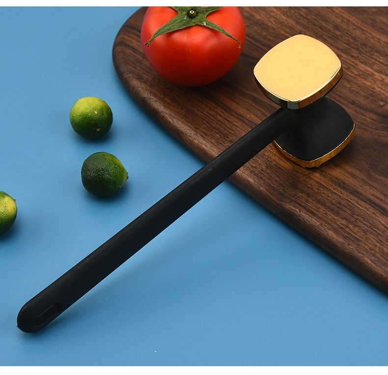 Dual-Sided Multi-Function Meat Mallet, 36 Spikes for Deep Tendon Cutting & Tenderizing, Flat Side for Smashing Cucumbers & Garlic, Nylon Handle with Zinc Alloy Head, Practical Kitchen Tool./golden - Image 1