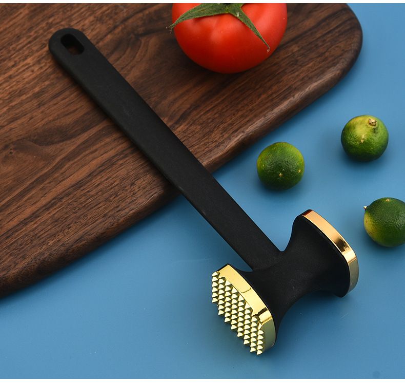 Dual-Sided Multi-Function Meat Mallet, 36 Spikes for Deep Tendon Cutting & Tenderizing, Flat Side for Smashing Cucumbers & Garlic, Nylon Handle with Zinc Alloy Head, Practical Kitchen Tool./golden - Image 2